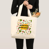 楽しい食べ物、楽しい気分 デザイン、楽しい食べ物 ラージトートバッグ (正面(商品))