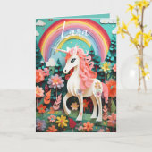 楽しい魔法の虹色ユニコーンの折りたたみカード カード (黄色い花)