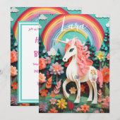 楽しい魔法の虹色ユニコーン 招待状 (正面/裏面)