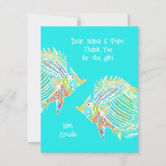 楽しい魚のトロピカルブルー子供たちへの感謝カード サンキューカード (正面)