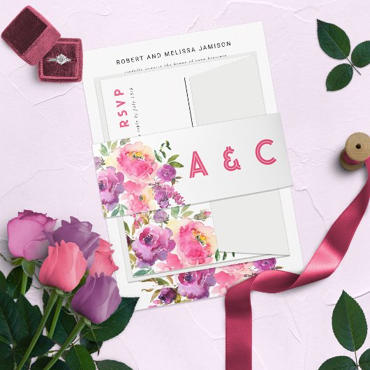 楽しい鮮やかな紫色のフクシアの花 招待状ベリーバンド