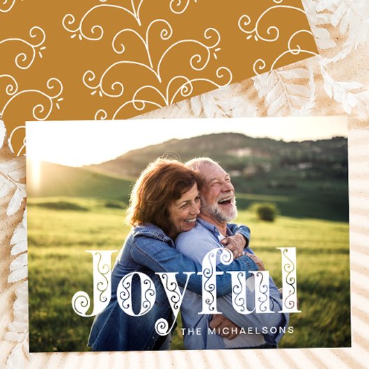 楽しい黄金色の渦巻き写真クリスマス シーズンカード