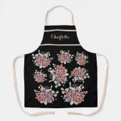 楽しい黒とピンクのワイルドフラワーブーケエプロン エプロン (正面)