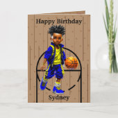 楽しい黒人の少年バスケットボール秘密のメッセージの誕生日 カード (正面)