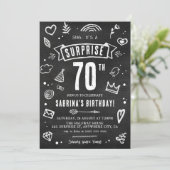 楽しい黒板落書きサプライズ70歳の誕生日 招待状 (スタンド正面)