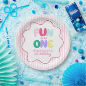 楽しい１歳！ストライプカラフル１歳の誕生日 ペーパープレート (パーティー)