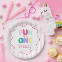 楽しい1歳!ストライプカラフル1歳の誕生日 ペーパープレート