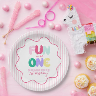 楽しい１歳！ストライプカラフル１歳の誕生日 ペーパープレート