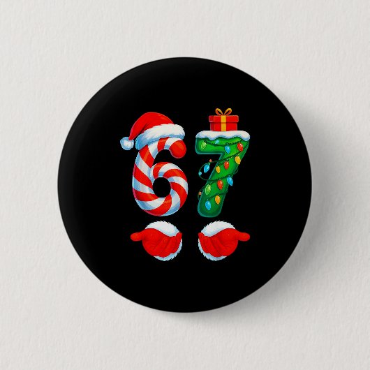 楽しい67クリスマス67シックスセブン面白い子供大人男性少年 缶バッジ (正面)