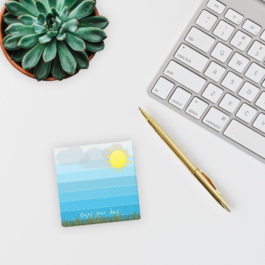 楽しい1日を  太陽 雲と緑の草 ポストイット