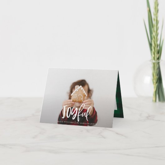 楽しい1枚のフォトスクリプトタータンチェックファミリの休日 ノートカード (正面)