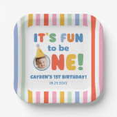 楽しい1歳の誕生日フォトカラフル ペーパープレート (正面)