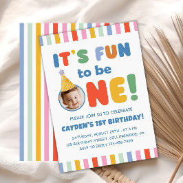 楽しい1歳の誕生日フォトカラフル 招待状