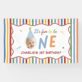 楽しい1歳の誕生日フォトカラフル 横断幕