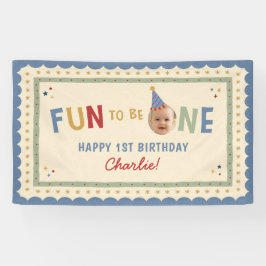 楽しい1歳の誕生日フォトカラフル 横断幕