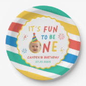 楽しい1歳の誕生日 ボーイ カラフル ペーパープレート (正面)