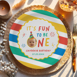 楽しい1歳の誕生日 ボーイ カラフル ペーパープレート