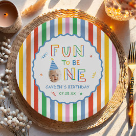 楽しい1歳の誕生日 レトロカラフル男の子 ペーパープレート
