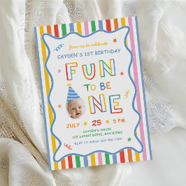 楽しい1歳の誕生日 レトロカラフル男の子 招待状