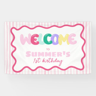 楽しい1歳！カラフルな1歳の誕生日ウェルカム 横断幕