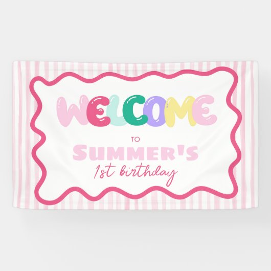 楽しい1歳！カラフルな1歳の誕生日ウェルカム 横断幕 (横)