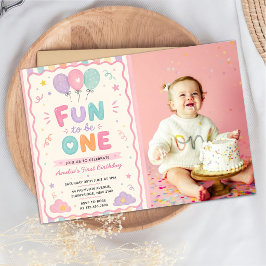 楽しい1歳!カラフルな1歳の誕生日フォト 招待状