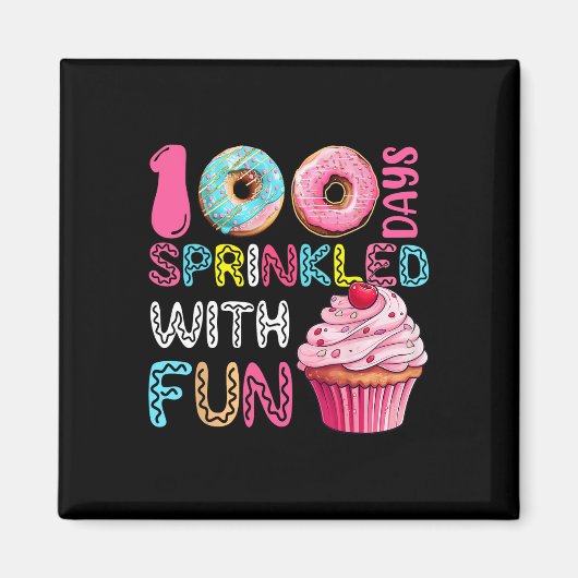 楽しい100日を飾ったカップケーキ 100日目の学校 マグネット (正面)