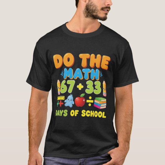 楽しい100日学校の数学の方程式 生徒 先生 Tシャツ (正面)