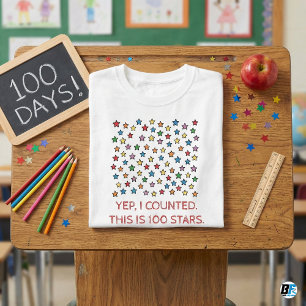 楽しい100日目の学校 イェップ、星を100個数えたよ Tシャツ