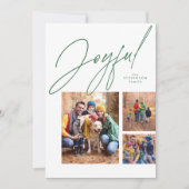 楽しい3つの写真の緑の家族クリスマスホリデー シーズンカード (正面)