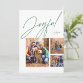 楽しい3つの写真の緑の家族クリスマスホリデー シーズンカード (スタンド正面)