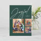 楽しい3つの写真の緑の家族クリスマス シーズンカード (スタンド正面)