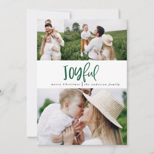 楽しい3枚のフォトスクリプトタータンチェックファミリの休日 シーズンカード (正面)