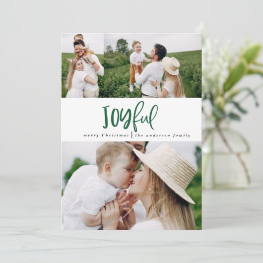 楽しい3枚のフォトスクリプトタータンチェックファミリの休日 シーズンカード (スタンド正面)