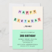 楽しい3歳の誕生日パーティーの招待状 お誕生日おめでとう 招待状 (正面)