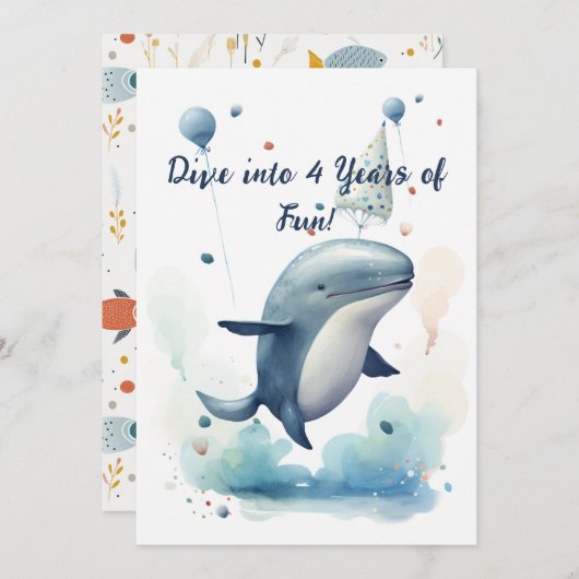 楽しい4年目の誕生日カードに飛び込もう 招待状 (正面/裏面)