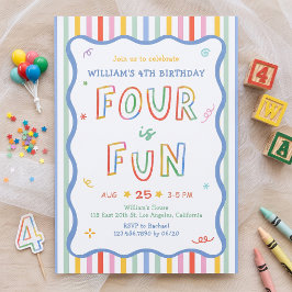 楽しい4歳の誕生日のカラフルな招待状 招待状