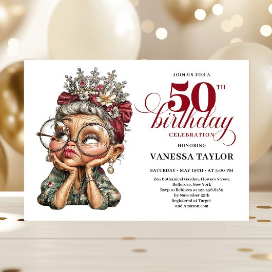 楽しい50歳の誕生日パーティーの招待状 ユーモアあふれる おかしなデザイン 招待状
