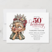 楽しい50歳の誕生日パーティーの招待状 ユーモアあふれる おかしなデザイン 招待状 (正面)