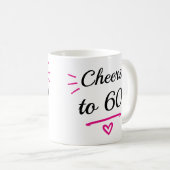 楽しい60歳の誕生日をピンクでお祝い コーヒーマグカップ (正面右)