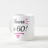 楽しい60歳の誕生日をピンクでお祝い コーヒーマグカップ (正面左)