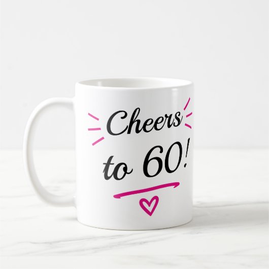 楽しい60歳の誕生日をピンクでお祝い コーヒーマグカップ (左)