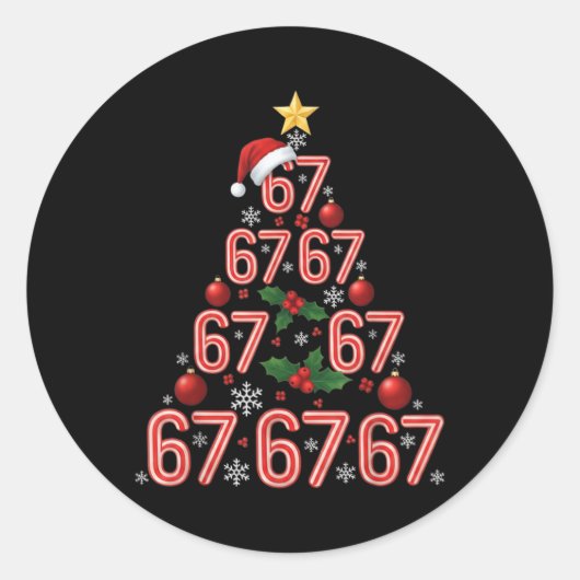楽しい67クリスマスツリーキャンディケインミーム休日 ラウンドシール (正面)