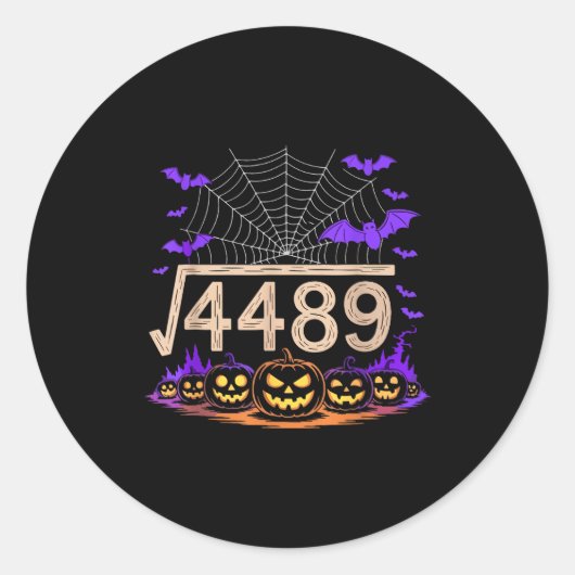 楽しい67ミーム数学教師67ハロウィン平方根スクエアロ ラウンドシール (正面)