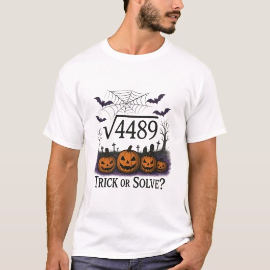 楽しい67ミーム数学教師67ハロウィン平方根スクエア Tシャツ (正面)