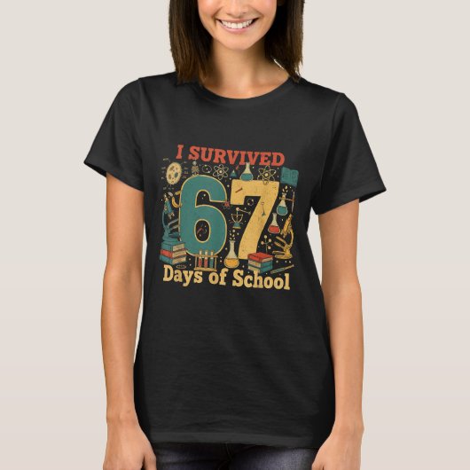 楽しい67日目の学校の思い出 67 おもしろ 理科 Tシャツ (正面)