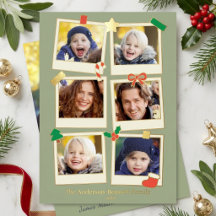 楽しい7枚の写真家族のクリスマスグリーティング Sage & Gold
