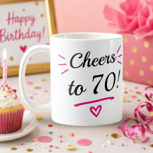 楽しい70歳の誕生日おめでとう ピンクのマイルストーン コーヒーマグカップ