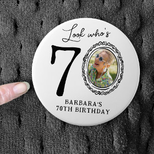 楽しい70歳の誕生日おめでとう! 写真入り70歳の誕生日グッズ 缶バッジ