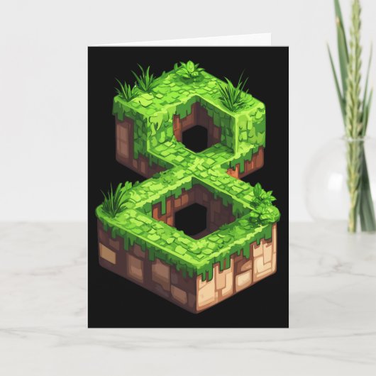 楽しい8歳の誕生日 数字の8 ビデオゲーム ピクセル テーマ カード (正面)